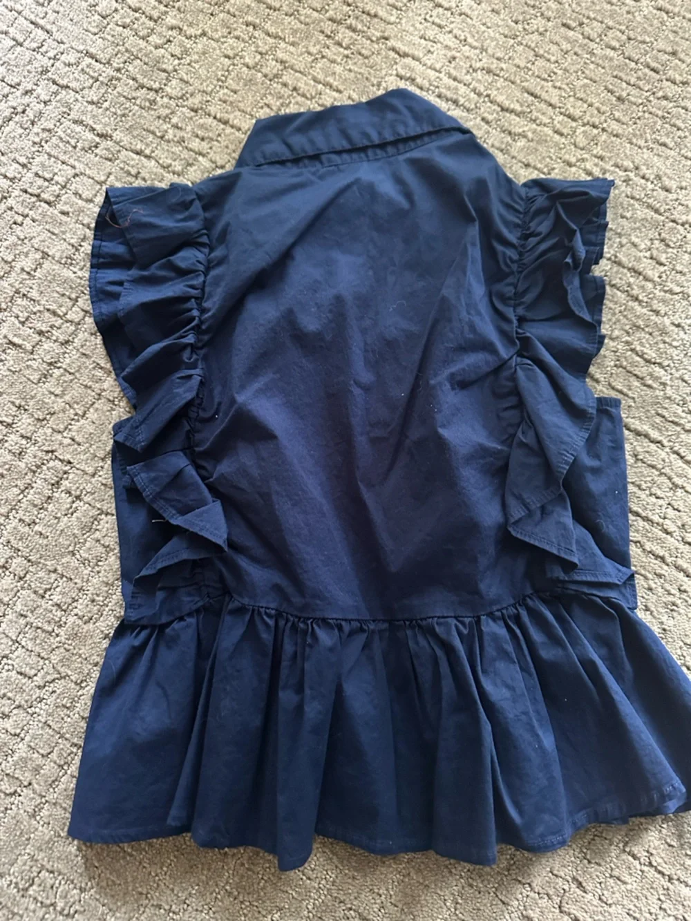 Navy Ruffle Button-Front sleeveless top - Picture 2 of 2